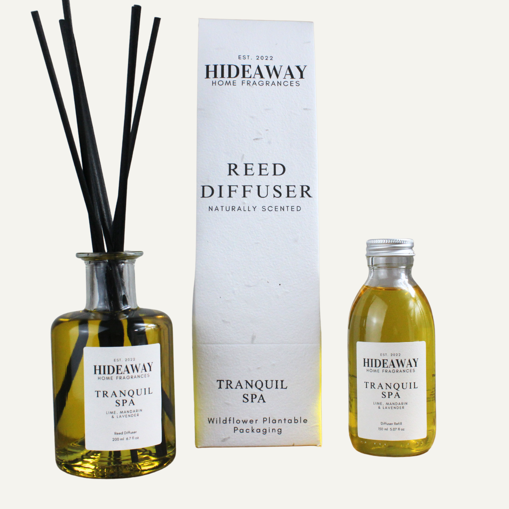 Elegant Tranquil Spa Reed Diffuser – Soothing Refreshing Uplifting Fragrance for a Peaceful Home | Hideaway Home Fragrances