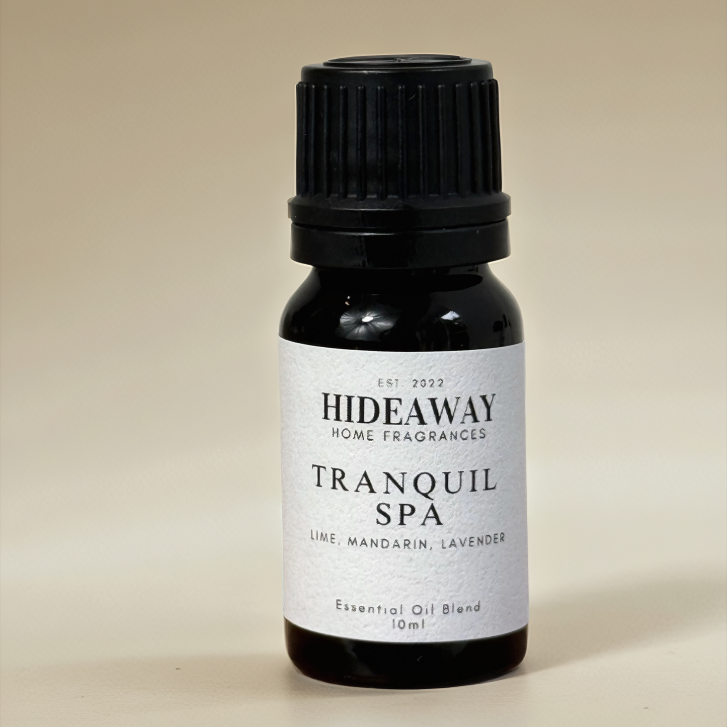 Tranquil Spa Essential Oil with soothing lavender, crisp mandarin, and lime for a refreshing, uplifting, and calming aroma — Hideaway Home Fragrances