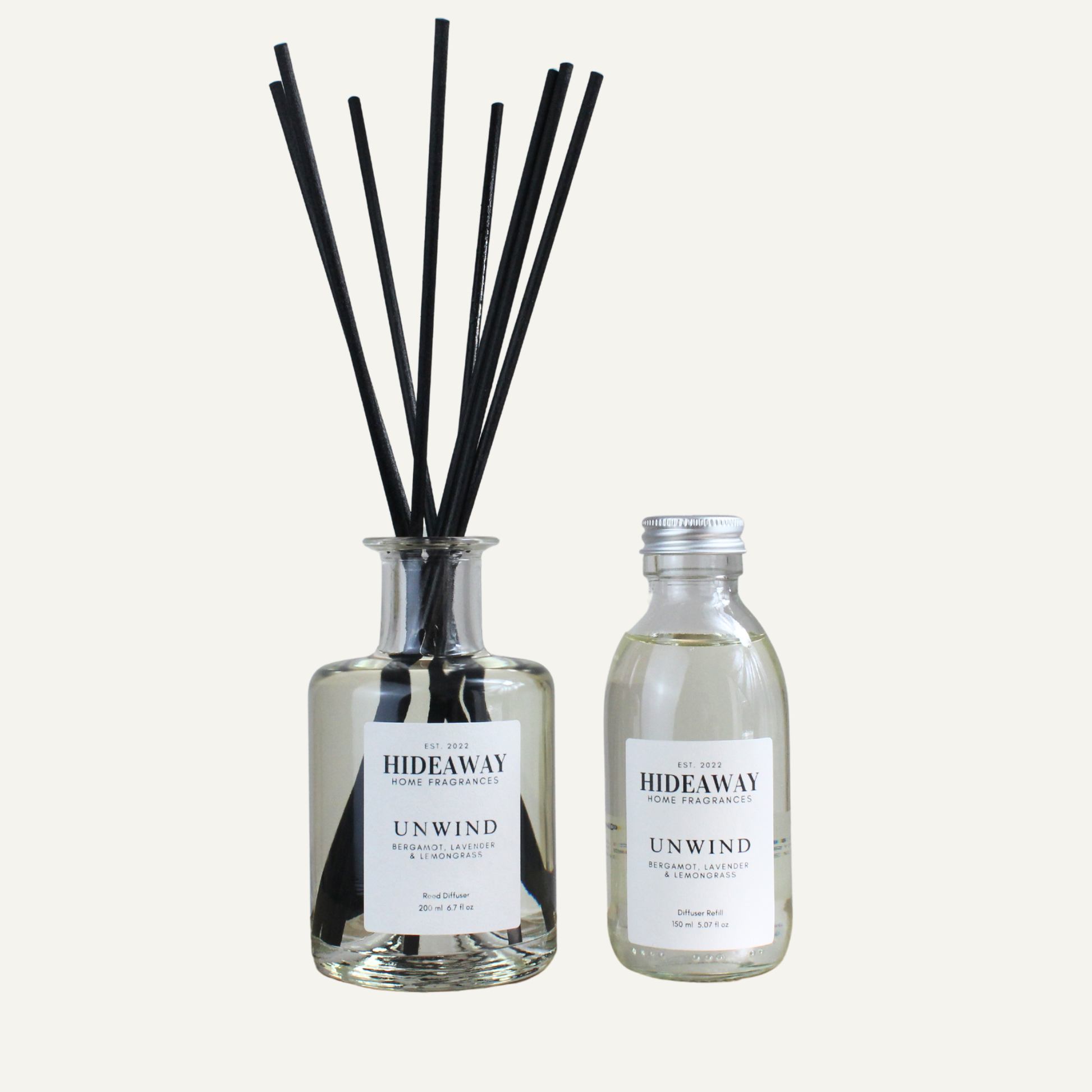 Refreshing Calming Uplifting Reed Diffuser Refill – Unwind Blend with Lemongrass, Bergamot, and Soothing Lavender | Hideaway Home Fragrances