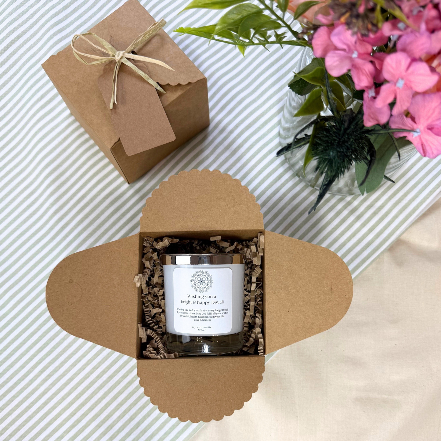 Elegant personalised candle keepsake with custom message for Diwali – Hideaway Home Fragrances