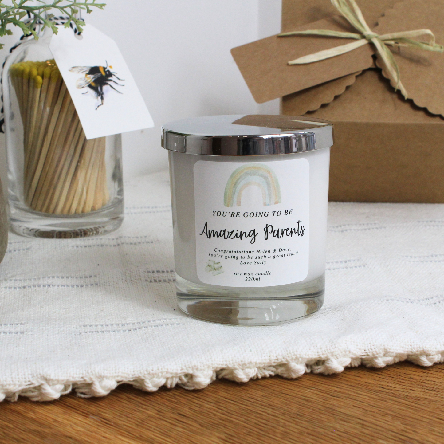 Elegant keepsake candle to celebrate expecting parents and their upcoming arrival – Hideaway Home Fragrances