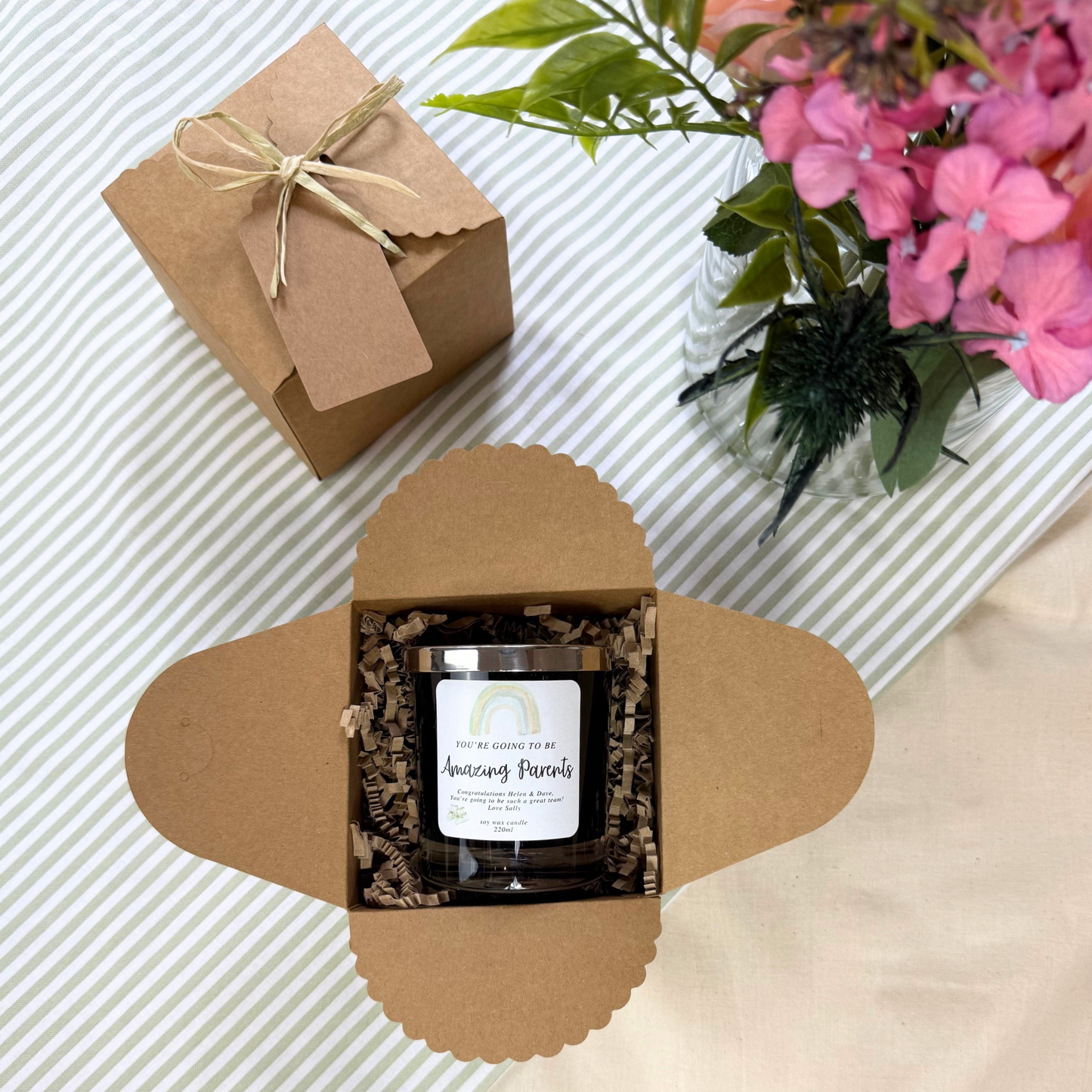 Thoughtful personalised candle to honour and support soon-to-be parents – Hideaway Home Fragrances