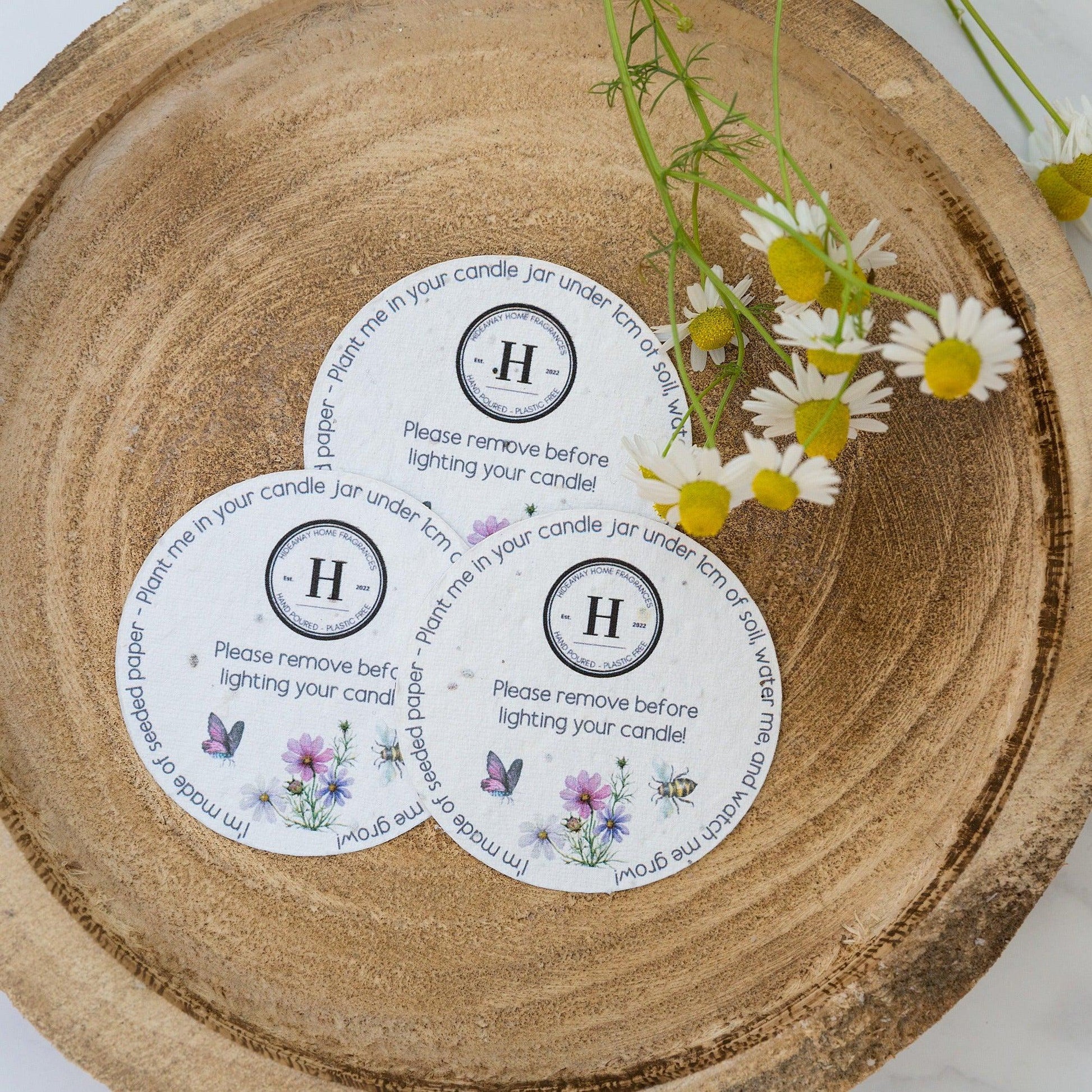 Wildflower seeded dust cover for candle – repurpose glass jar as a plant pot after burning - Hideaway Home Fragrances