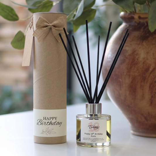 Personalised birthday gift for her candle and reed diffuser keepsake gift set ready to give - Hideaway Home Fragrances