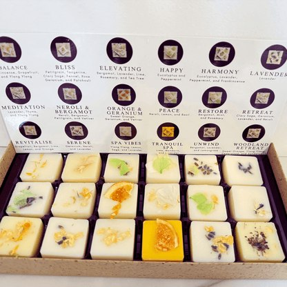 Thoughtfully curated wax melt gift box featuring 18 exquisite scents - Hideaway Home Fragrances