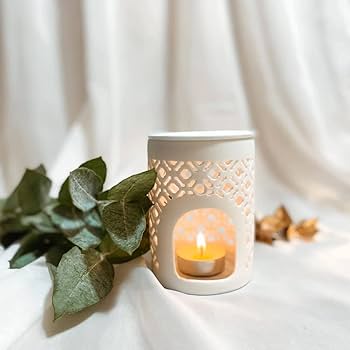 White Lattice Tea Light Wax Melt Burner - Hideaway Home Fragrances