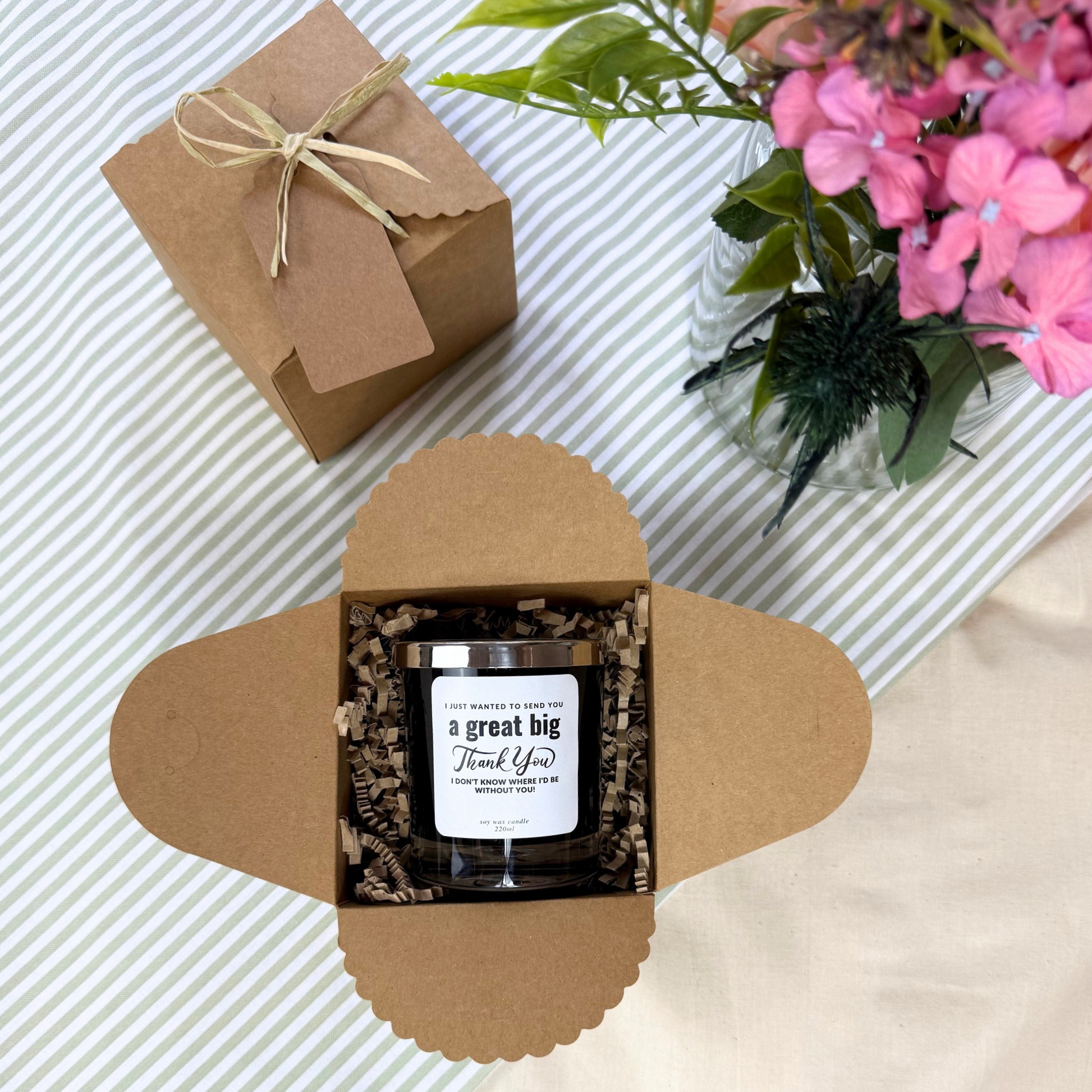 Elegant Thank You Gift Candle – A Great Big Thank You Personalised Candle by Hideaway Home Fragrances