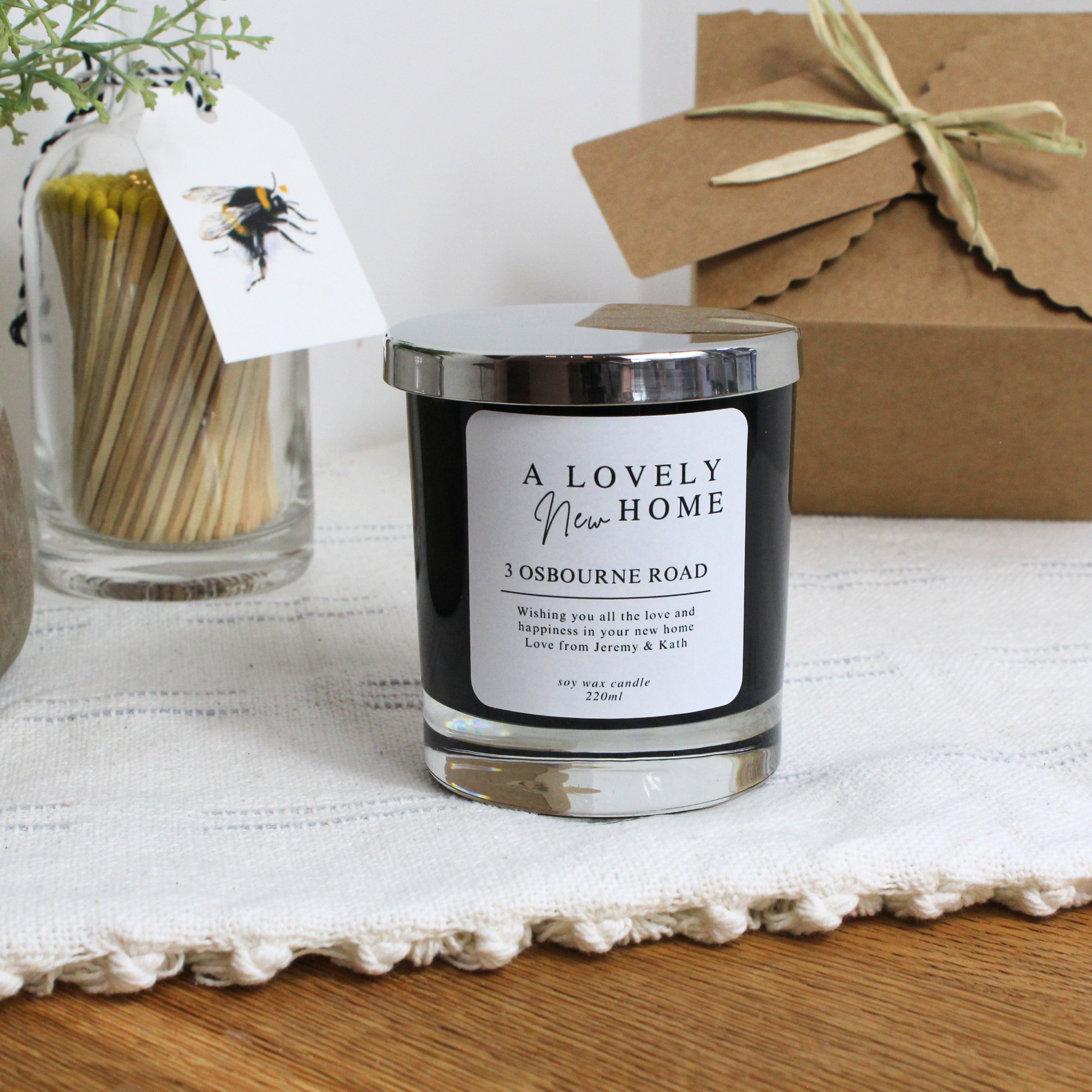 Elegant personalised candle gift to celebrate a new home and bring warmth – Hideaway Home Fragrances