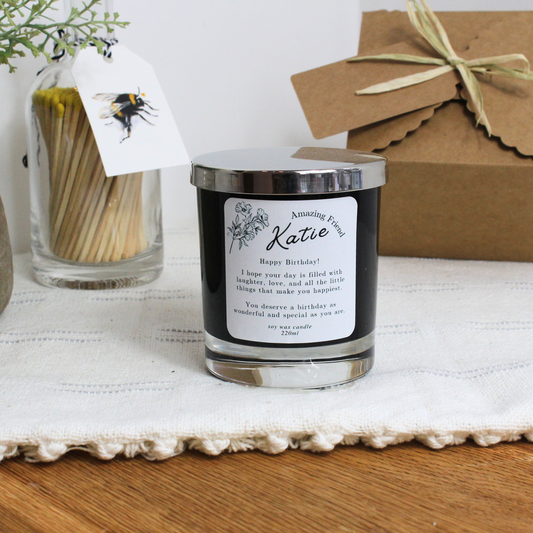 Personalised birthday candle for amazing friend with custom message – Hideaway Home Fragrances