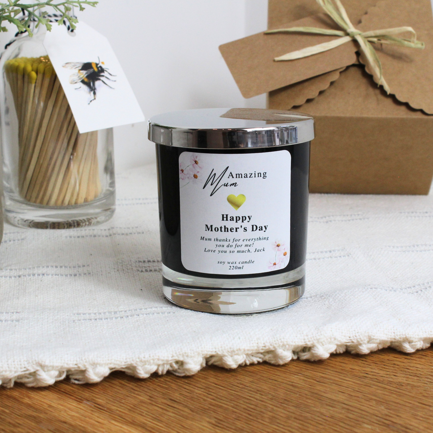 Elegant Happy Mother’s Day personalised candle keepsake for mum – Hideaway Home Fragrances