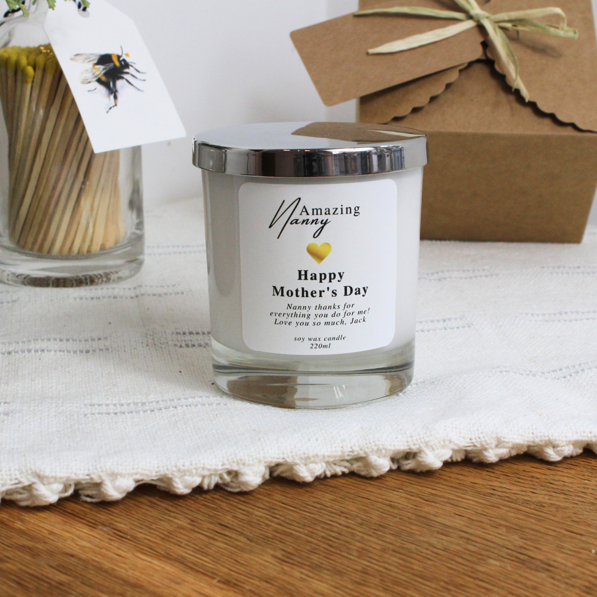 Elegant Happy Mother’s Day personalised candle keepsake for nanny – Hideaway Home Fragrances