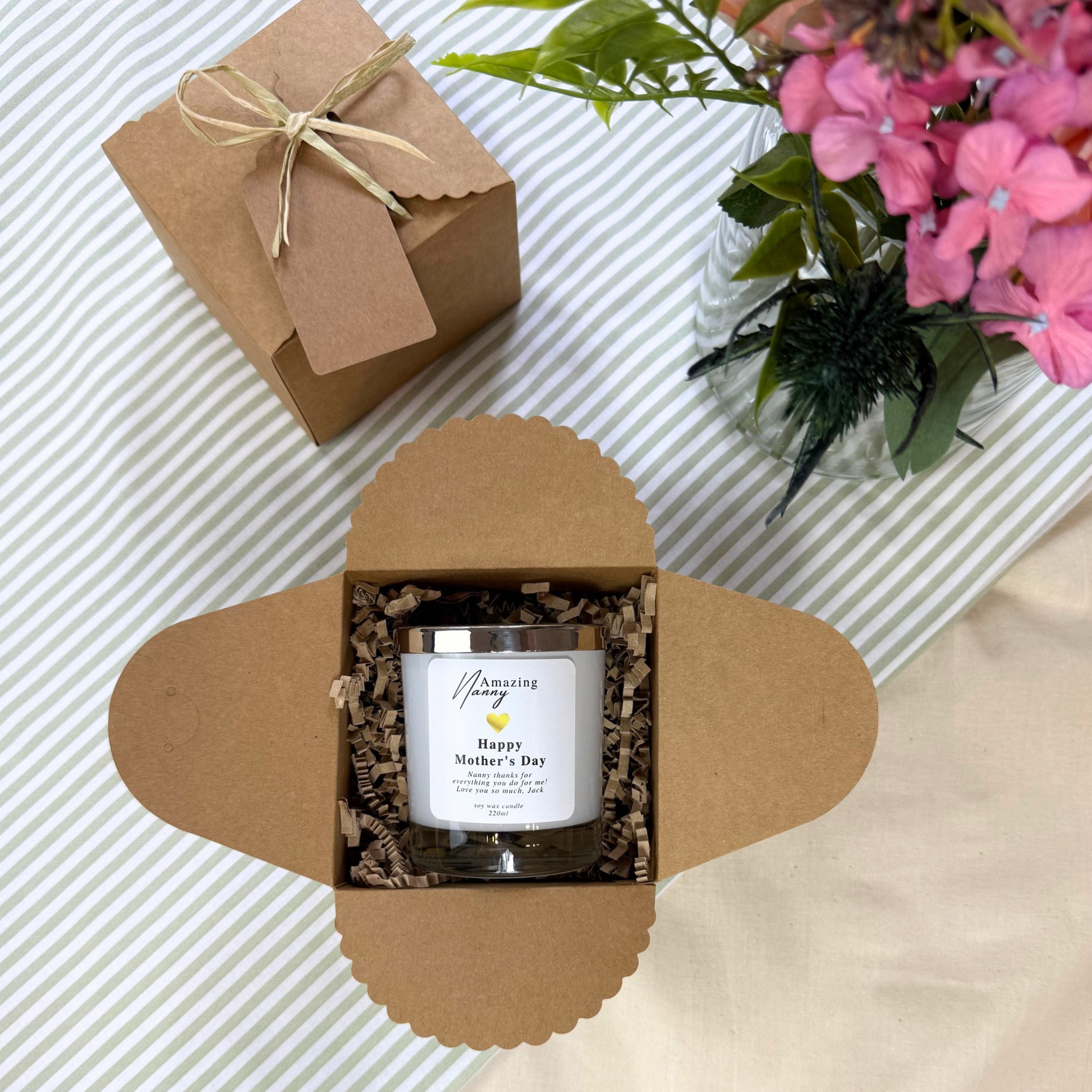 Beautiful personalised Mother’s Day candle to celebrate a special nanny – Hideaway Home Fragrances