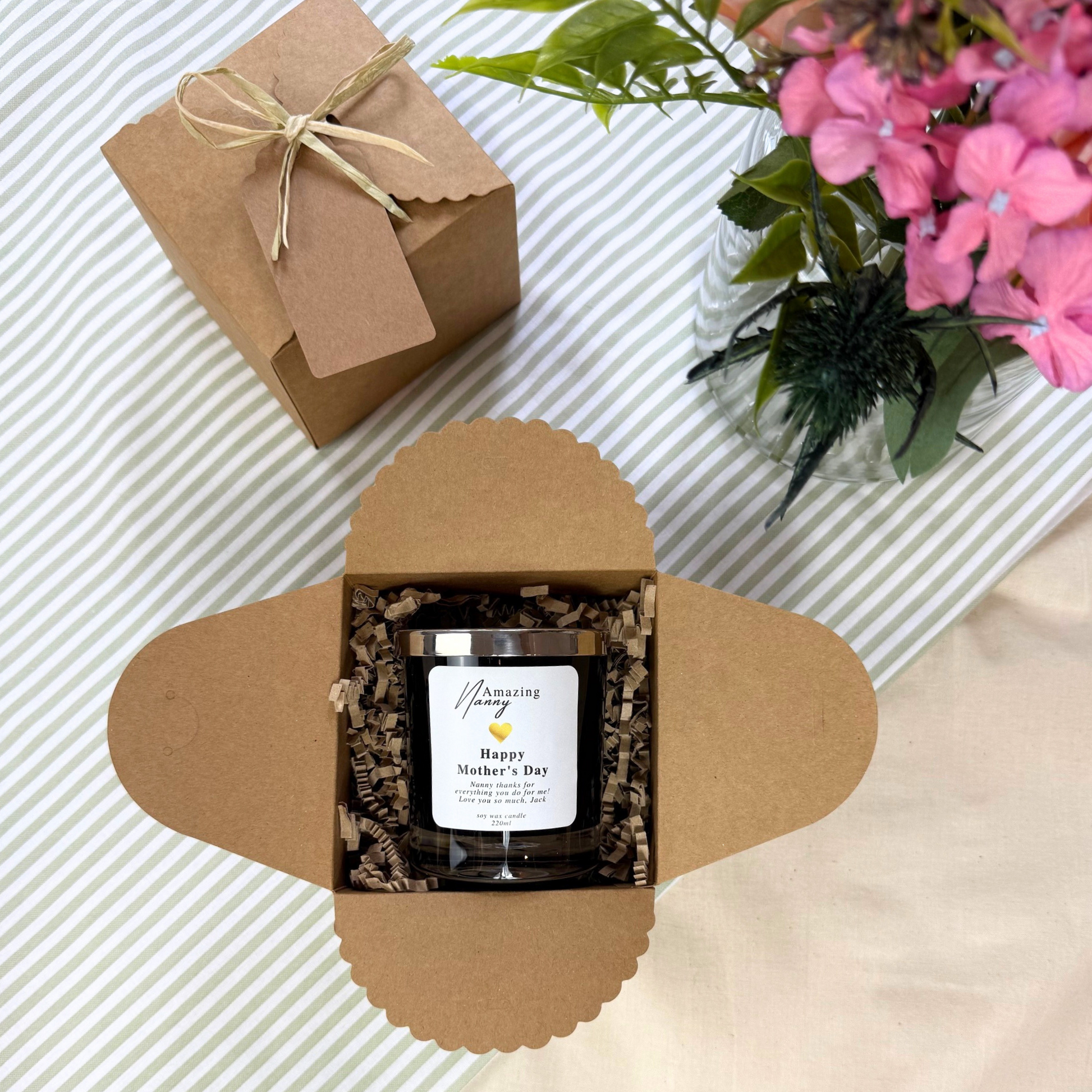 Thoughtful Mother’s Day candle gift for an amazing nanny, personalised – Hideaway Home Fragrances