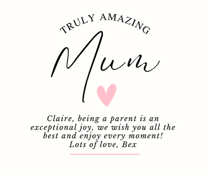 Luxury personalized postpartum pamper gift set with a celebratory new mother tribute candle and reed diffuser, elegantly boxed by Hideaway Home Fragrances.