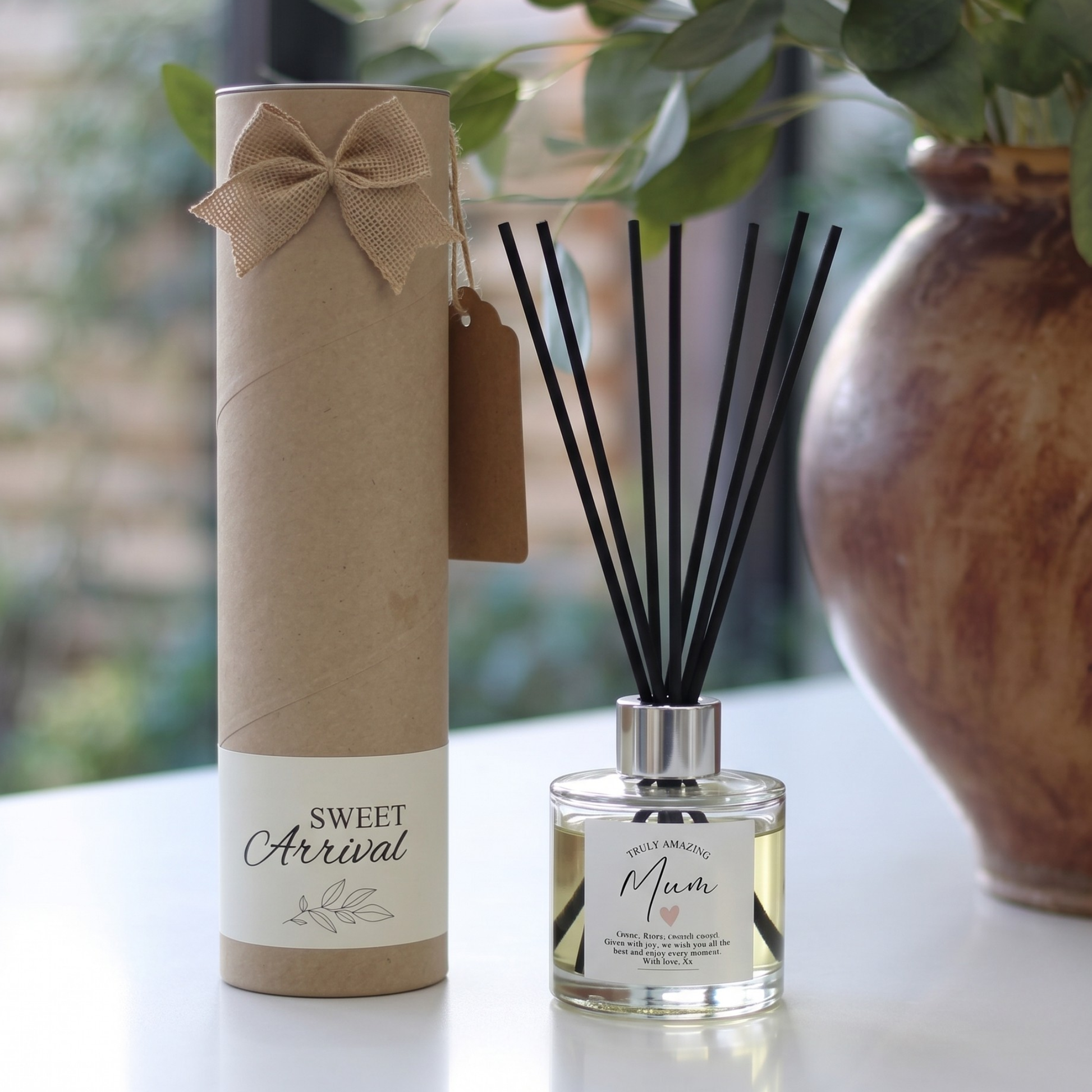 Personalised "Amazing New Mum" keepsake candle and luxury reed diffuser gift set, beautifully packaged and ready to gift by Hideaway Home Fragrances.