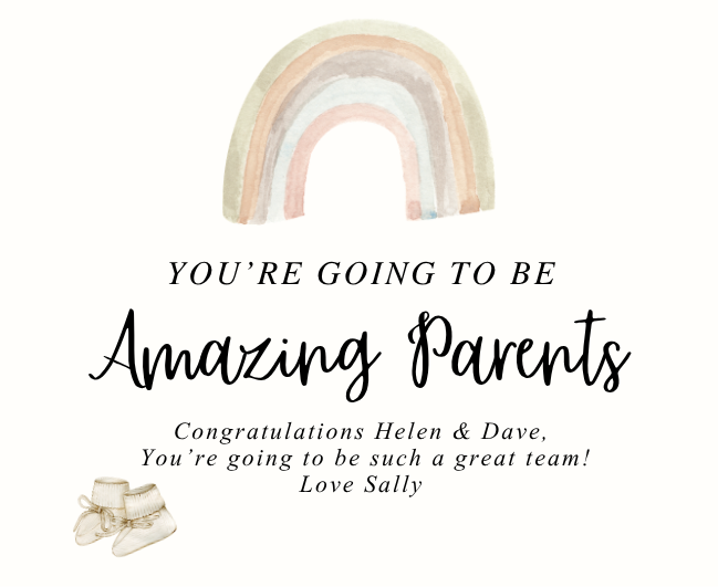 Luxury personalized baby shower hamper with a celebratory "amazing new parents" tribute candle and reed diffuser, elegantly boxed by Hideaway Home Fragrances.
