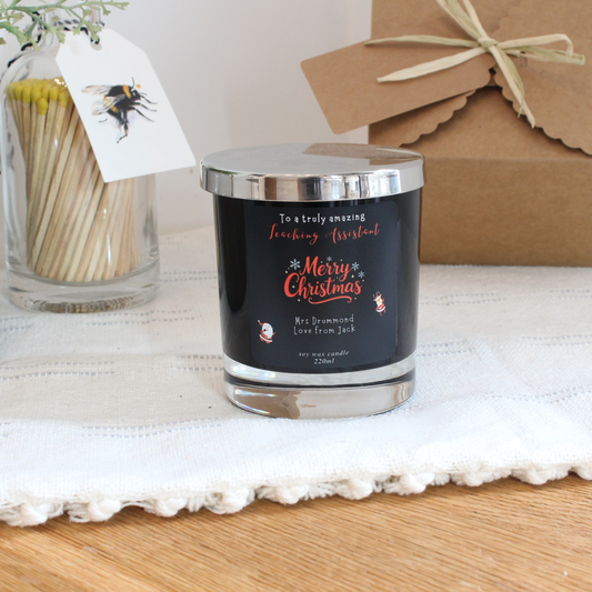 Personalised Christmas candle gift for amazing teaching assistant – Hideaway Home Fragrances