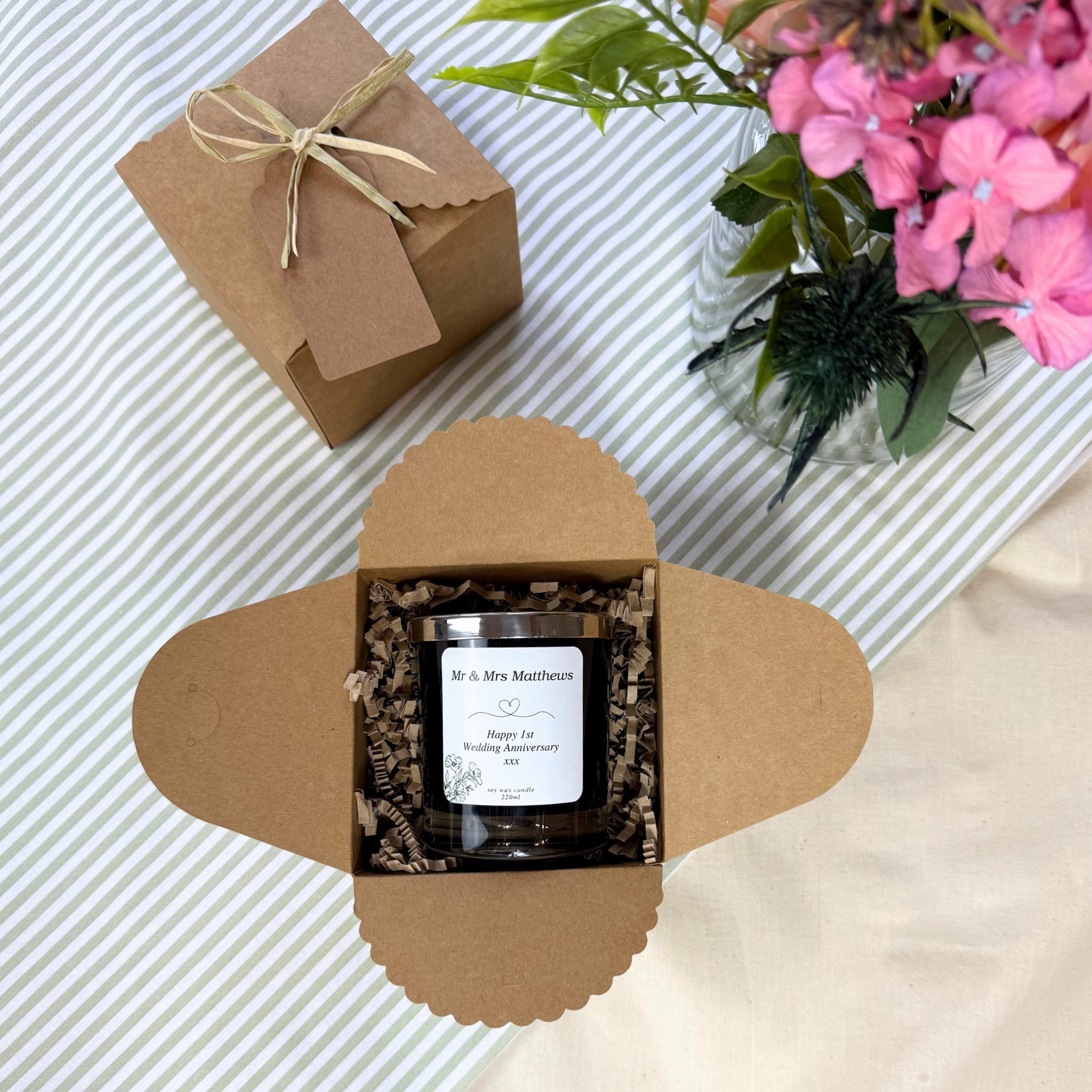 Unique customised anniversary gift candle for couples, hand-poured with care – Hideaway Home Fragrances