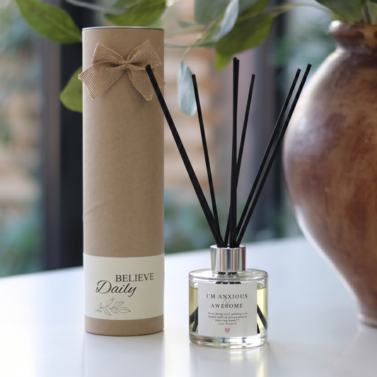 Personalised "Anxious & Awesome" candle and luxury reed diffuser keepsake gift set, beautifully packaged and ready to gift by Hideaway Home Fragrances.