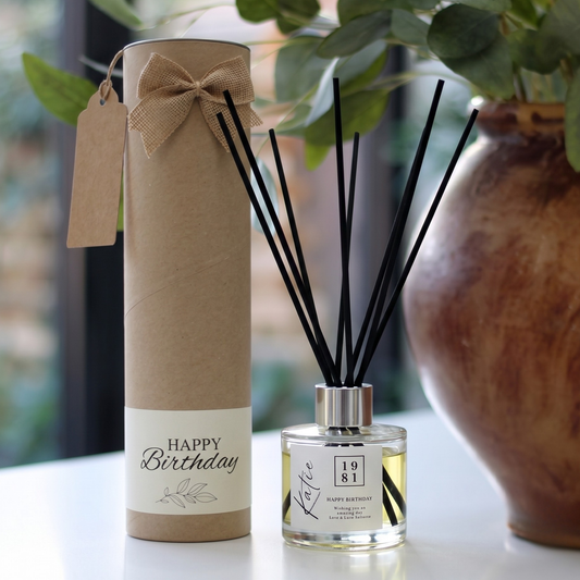 Personalised birthday milestone candle and reed diffuser keepsake gift set ready to give - Hideaway Home Fragrances