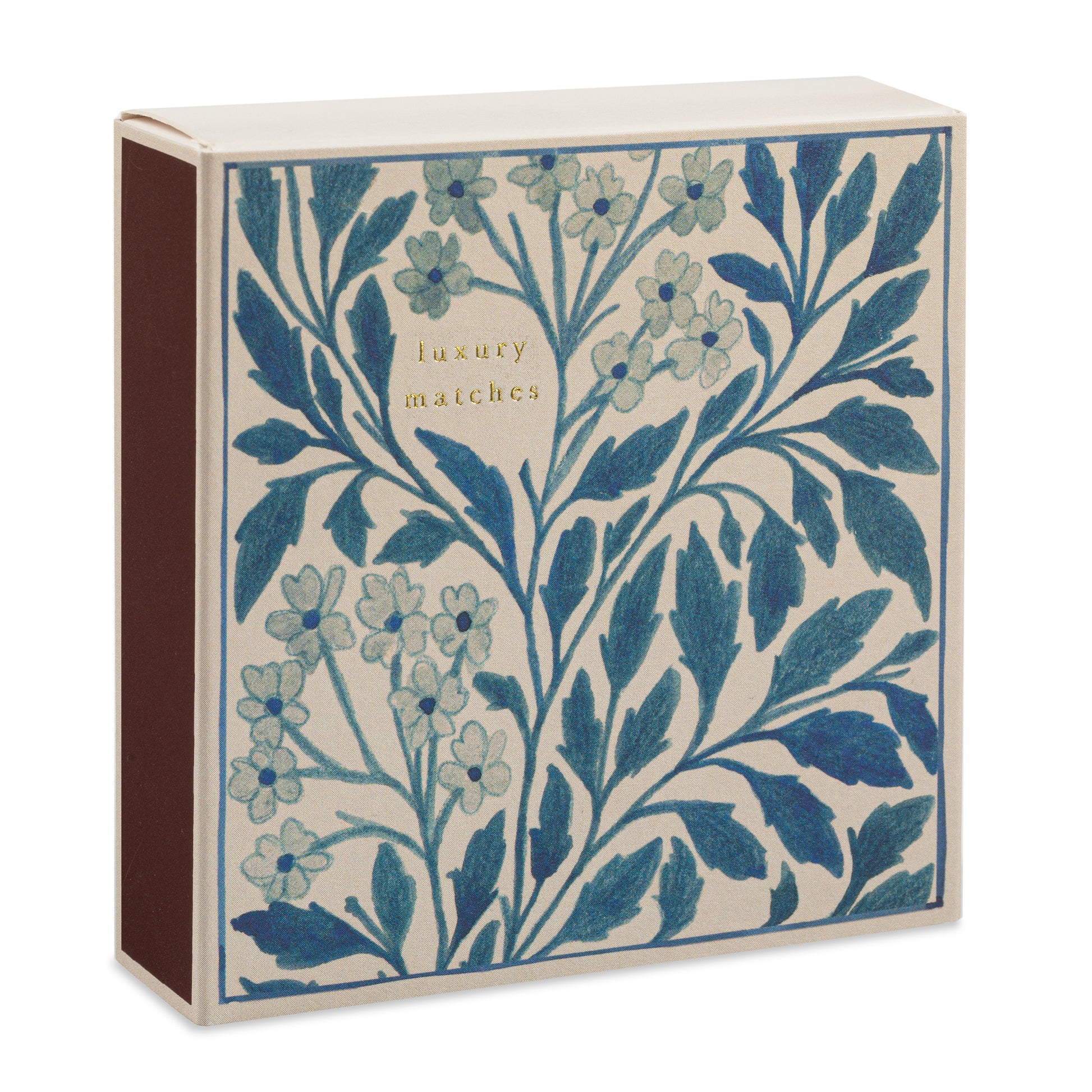 Elegant matchbox featuring romantic blue floral design and premium matches - Hideaway Home Fragrances