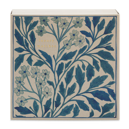 Blue Floral matchbox with exquisite illustrations and gold accents - Hideaway Home Fragrances