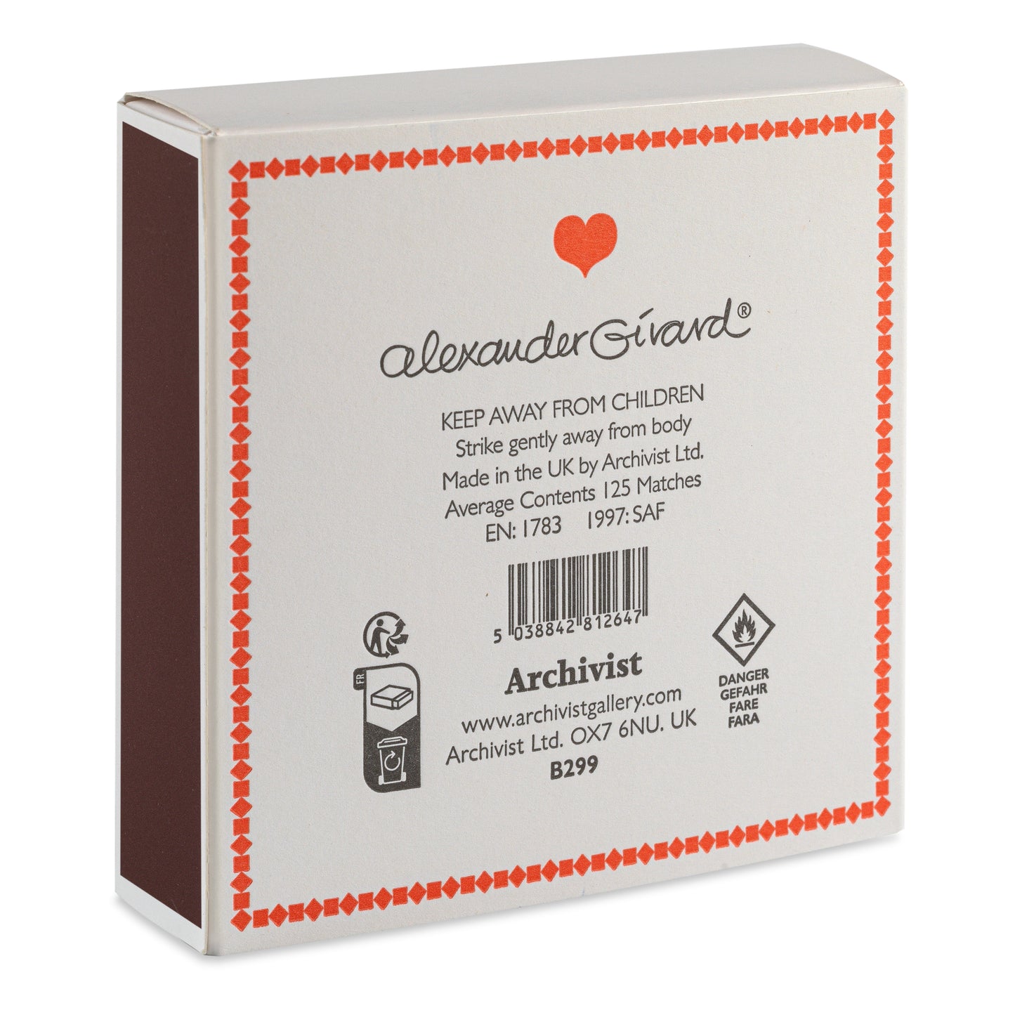 Exclusive 'Love Heart' matchbox, designed by Girard Studio, with joyful symbols - Hideaway Home Fragrances