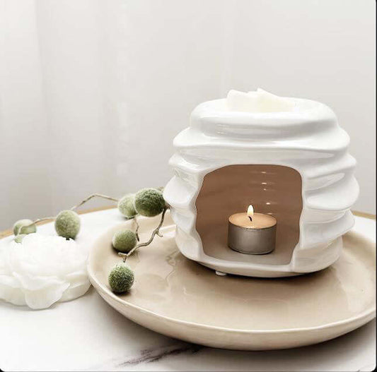 Alfie Ceramic Tea Light Wax Melt Burner: Stylish home accessory in gloss white - Hideaway Home Fragrances