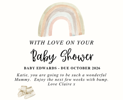 Luxury personalized expectant mother pamper gift set with a celebratory baby shower keepsake candle and reed diffuser, elegantly boxed by Hideaway Home Fragrances.