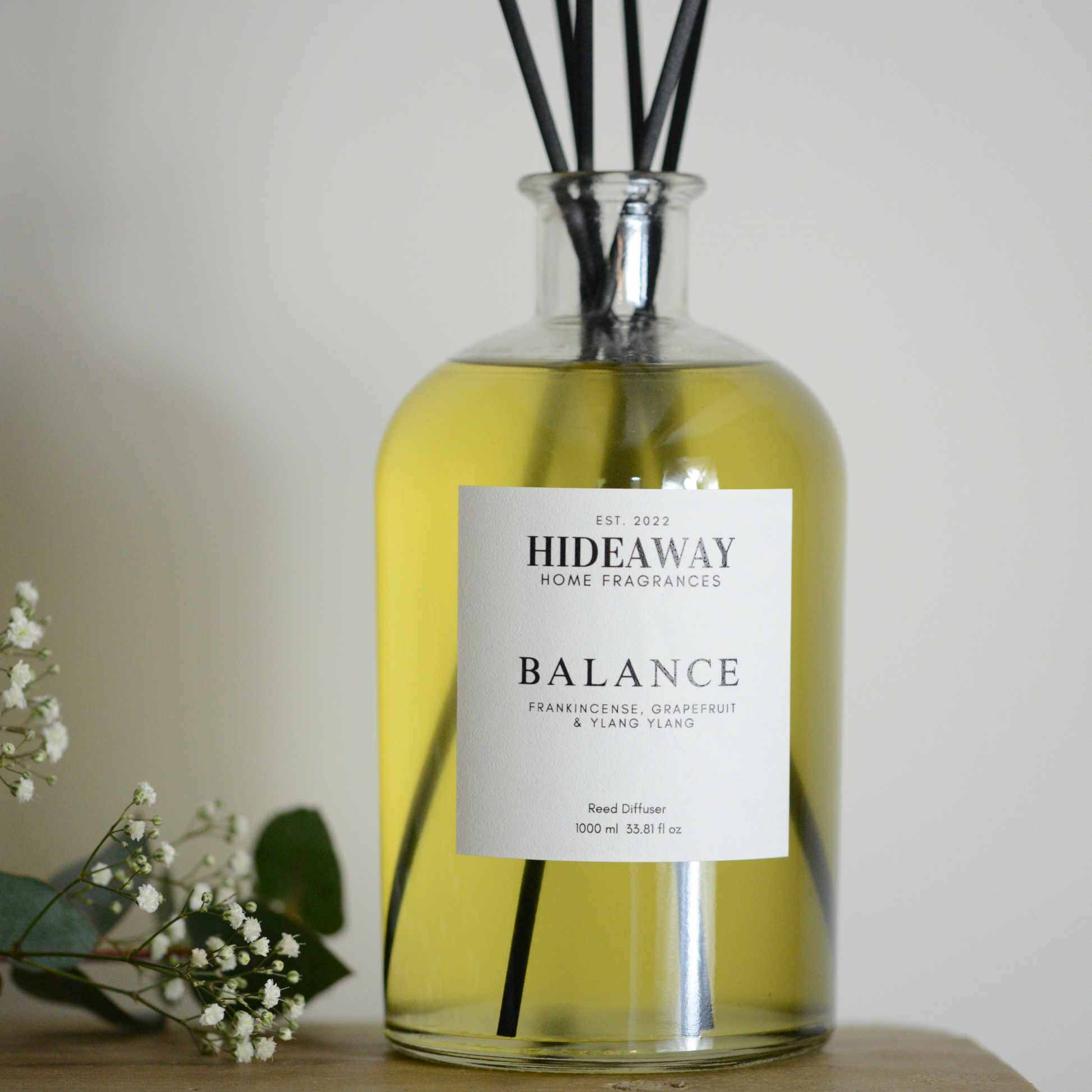 1 Litre Balance Reed Diffuser to uplift mood and boost focus - Hideaway Home Fragrances