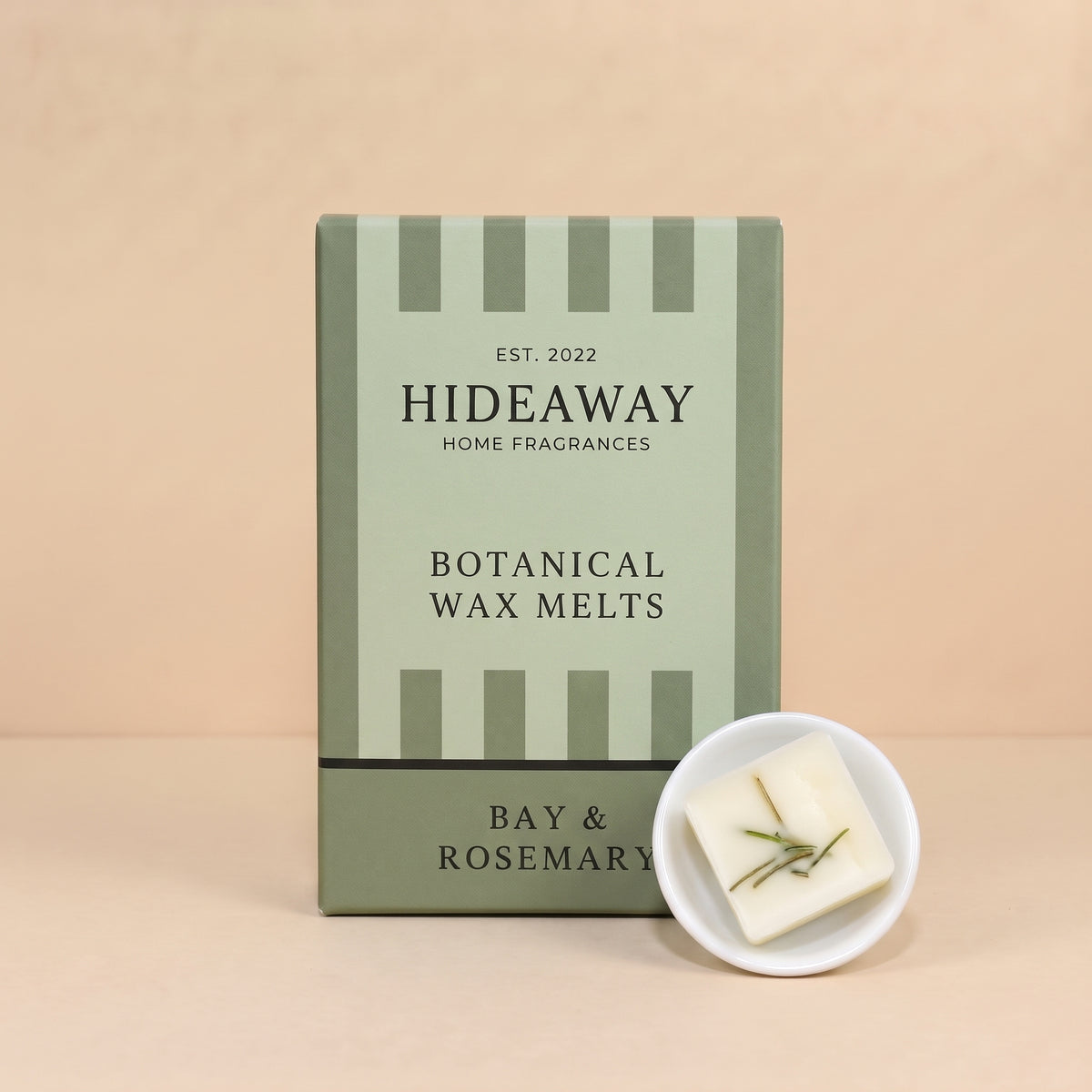 Hideaway Home Fragrances bay and rosemary botanical wax melts infused with citrus, pine needle, and musk notes