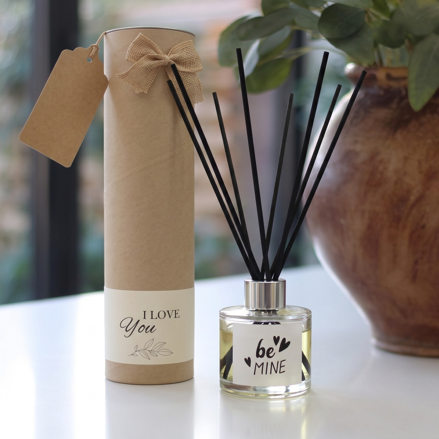 Romantic Valentine's Day "Be Mine" gift set featuring a luxury scented candle and reed diffuser – Hideaway Home Fragrances
