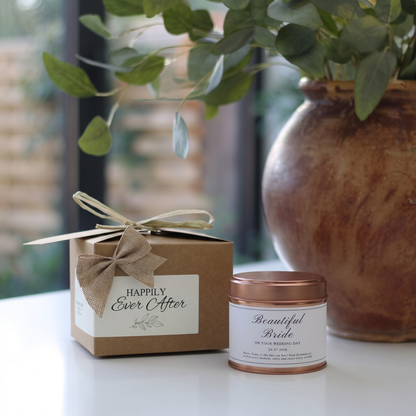 Ready-to-gift bridal morning keepsake box containing a custom handmade soy candle and premium home diffuser – Hideaway Home Fragrances