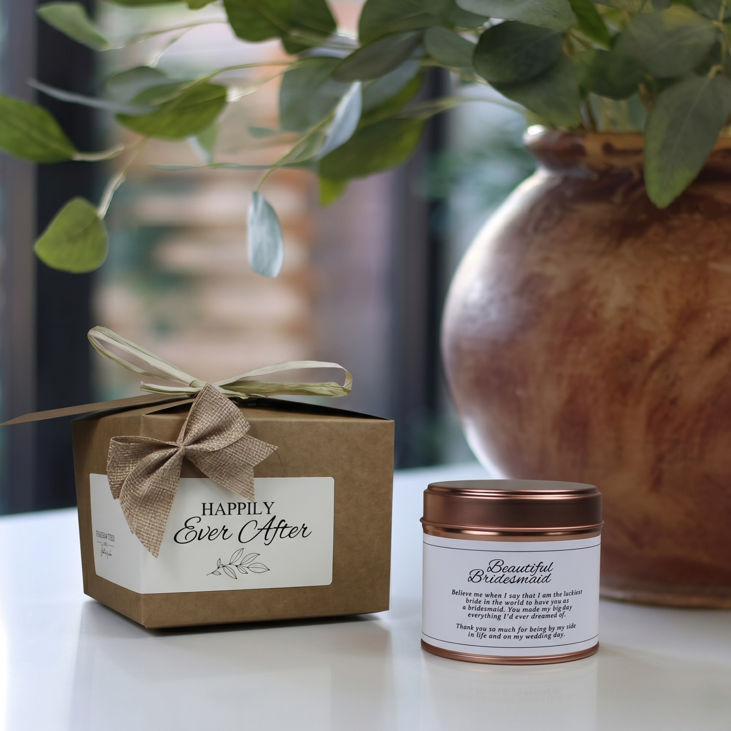 Ready-to-gift bridesmaid appreciation keepsake box containing a custom handmade soy candle and premium home diffuser – Hideaway Home Fragrances