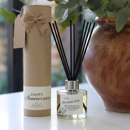 Personalised wife anniversary candle and reed diffuser keepsake gift set ready to give - Hideaway Home Fragrances