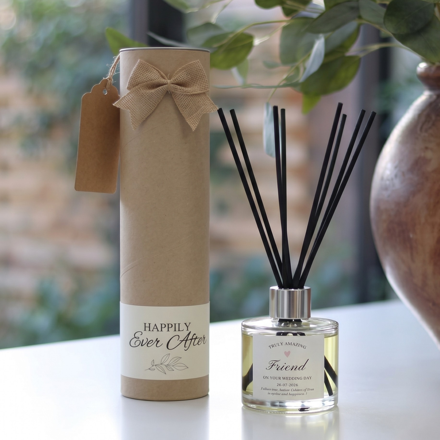Personalised best friend wedding day gift set featuring a luxury scented candle and matching reed diffuser – Hideaway Home Fragrances