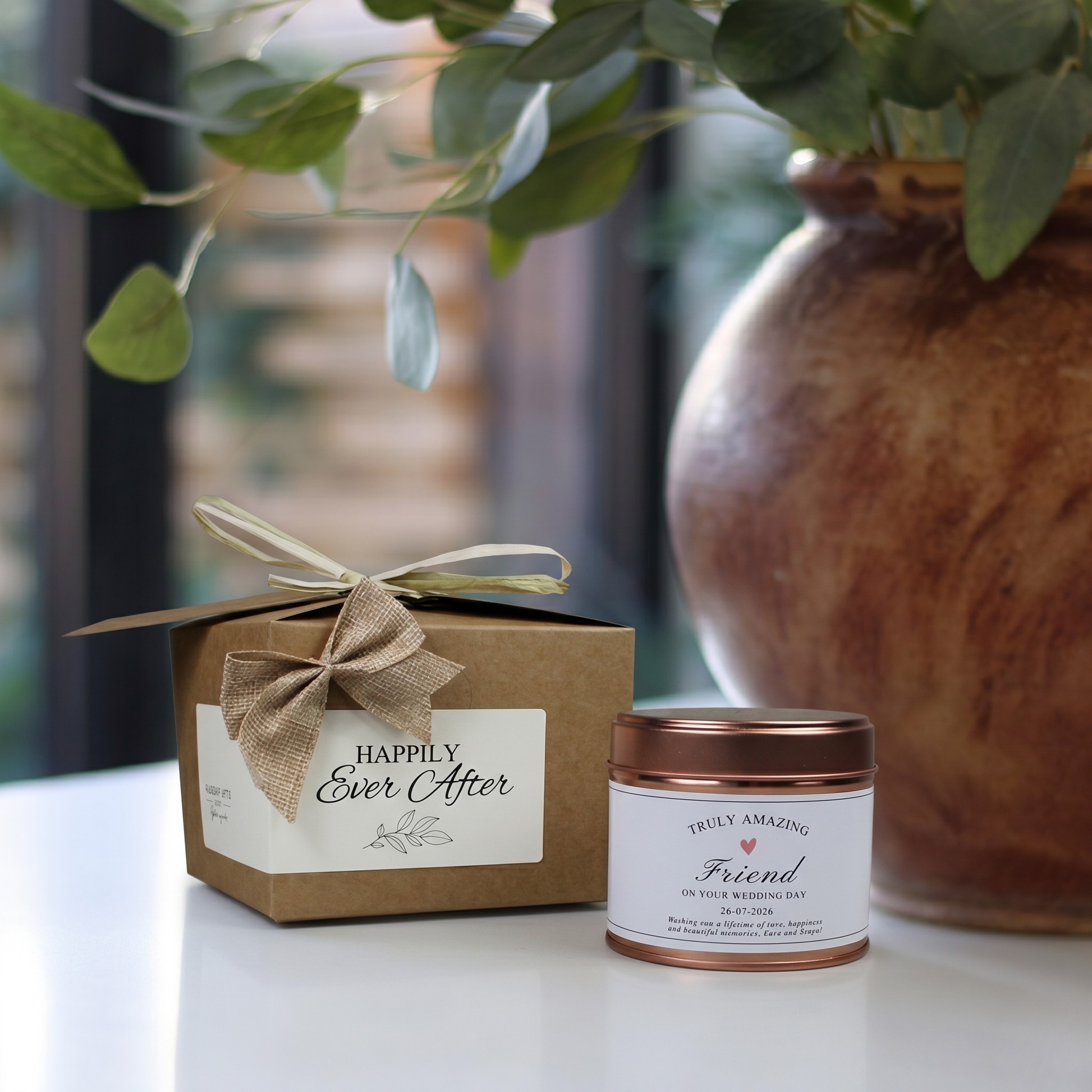 Ready-to-gift bride from maid of honor keepsake box containing a custom handmade soy candle and home diffuser – Hideaway Home Fragrances