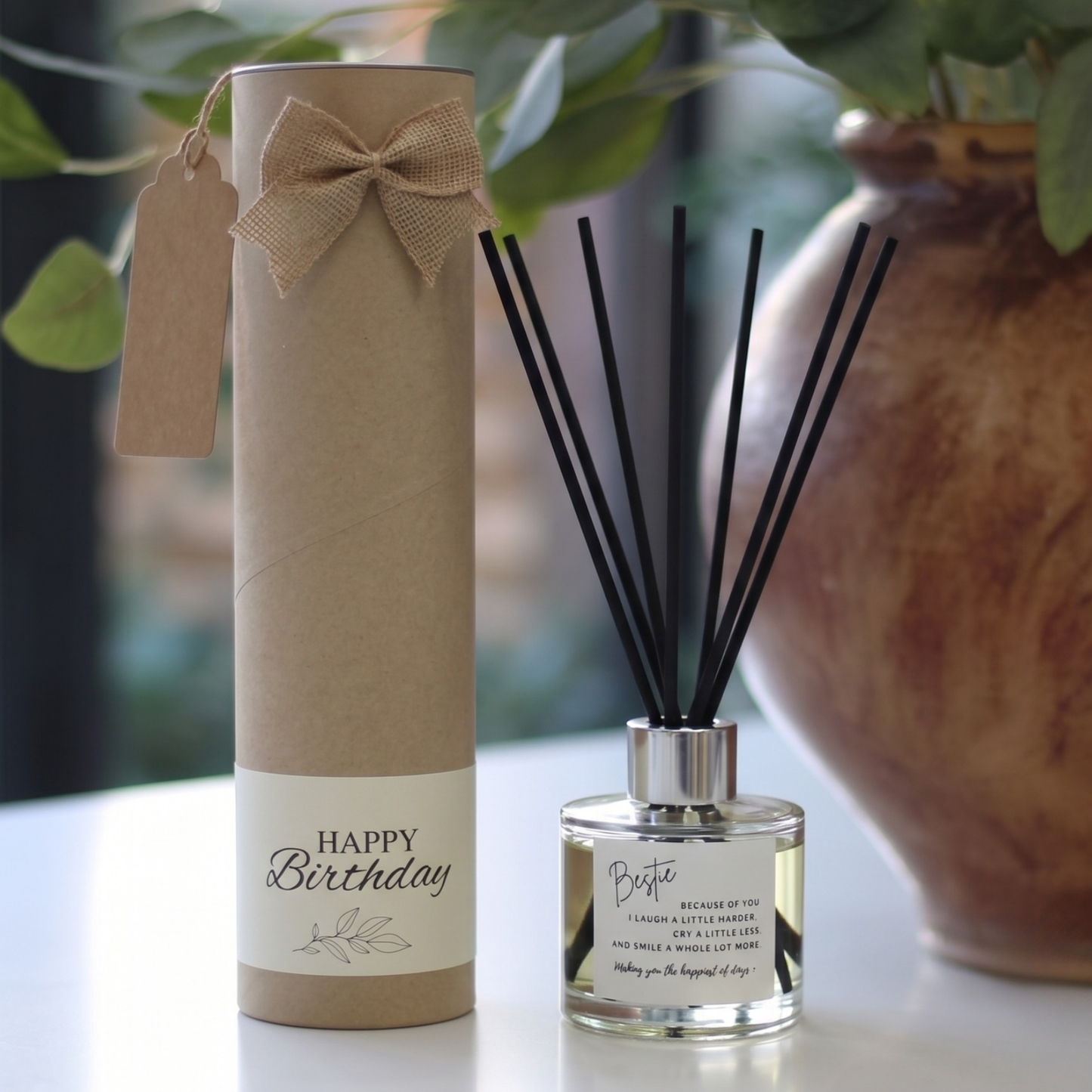 Personalised bestie birthday candle and reed diffuser keepsake gift set ready to give - Hideaway Home Fragrances