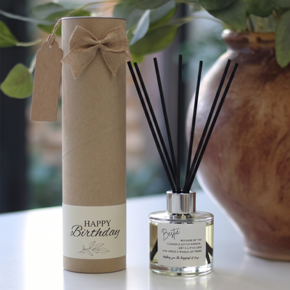 Personalised bestie birthday candle and reed diffuser keepsake gift set ready to give - Hideaway Home Fragrances