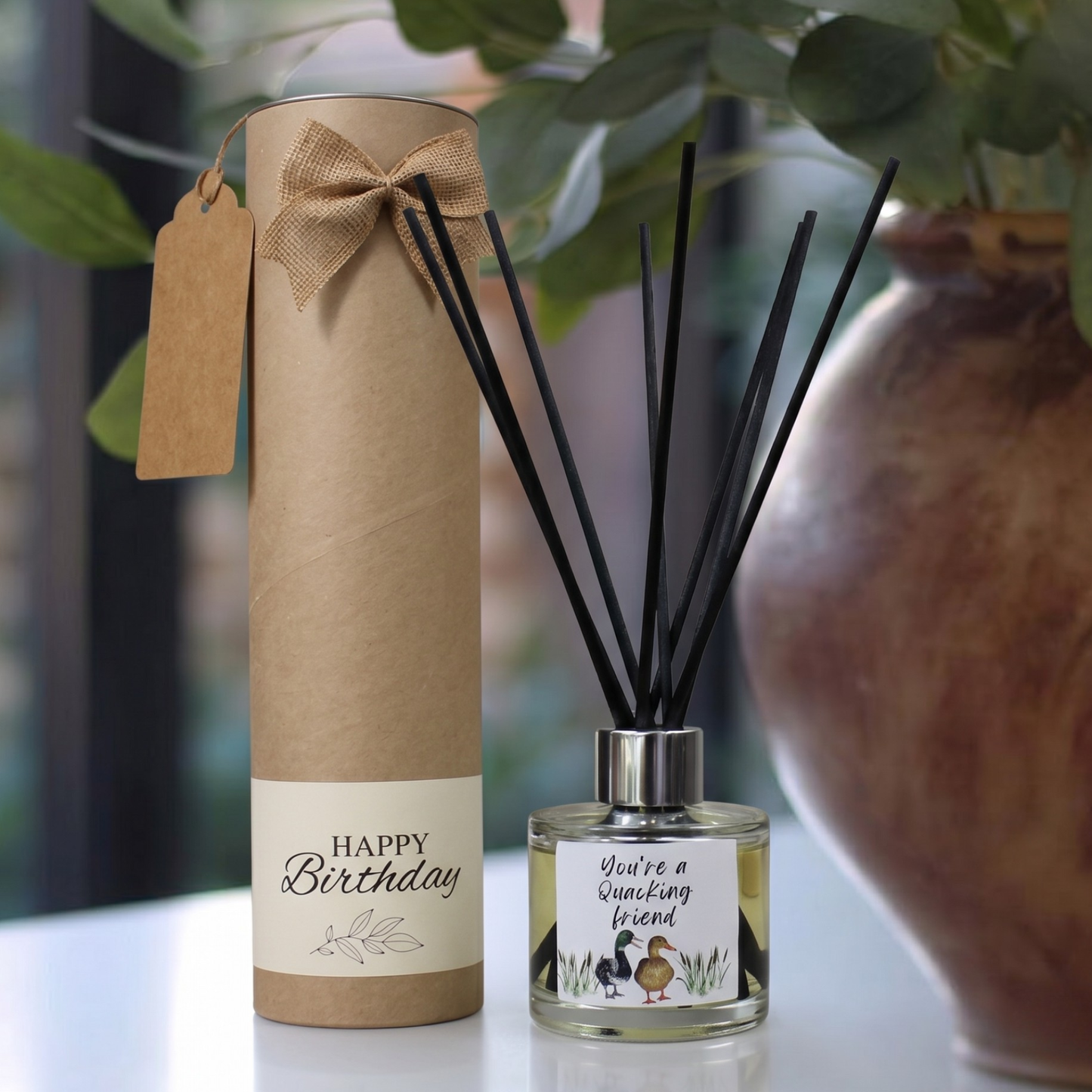 Personalised duck friend birthday candle and reed diffuser keepsake gift set ready to give - Hideaway Home Fragrances