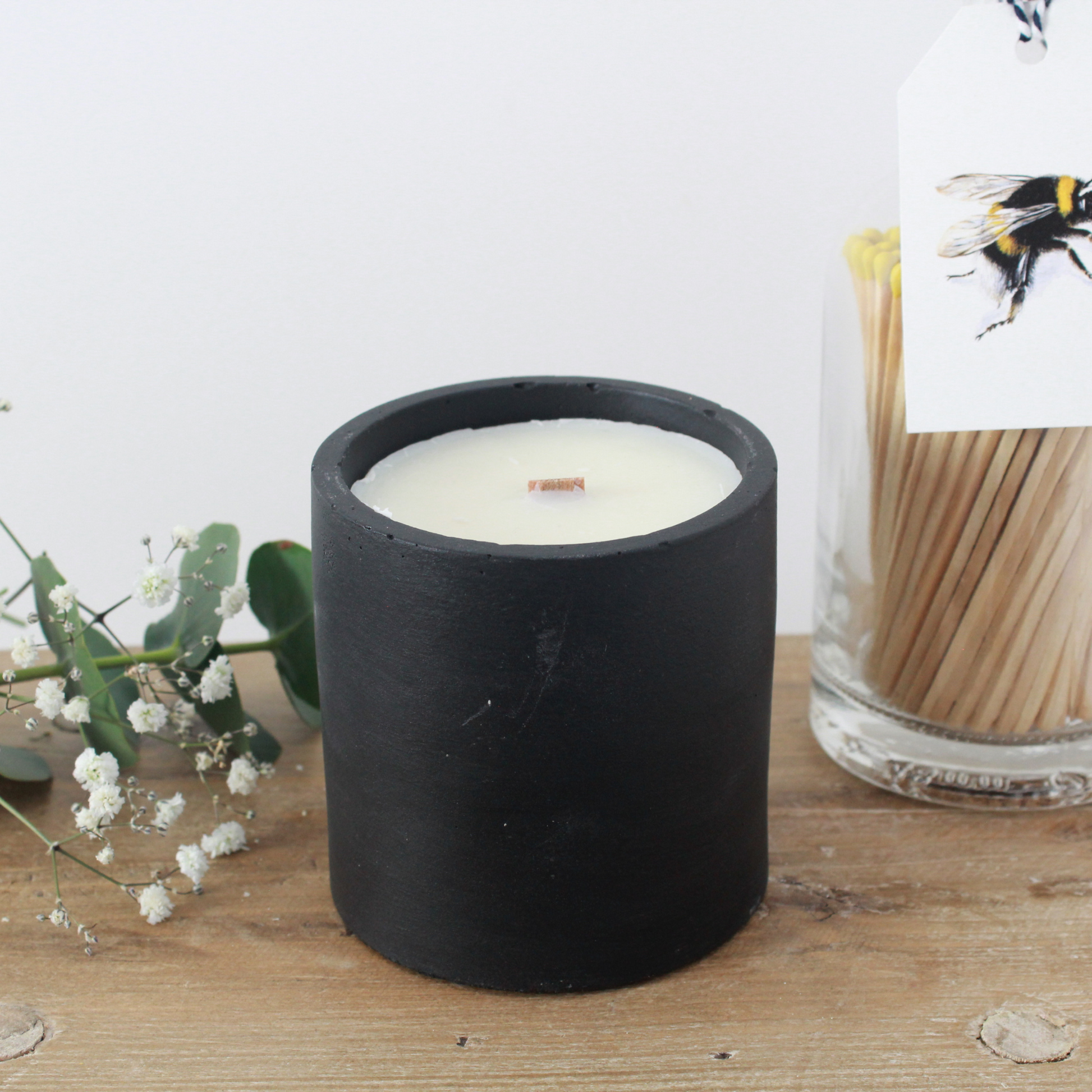 Stylish black reusable concrete pot for modern décor - Hideaway Home Fragrances