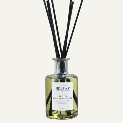 Black Pomegranate Reed Diffuser – Opulent Exotic Sensual Home Fragrance with Juicy Pomegranate and Spiced Woods | Hideaway Home Fragrances