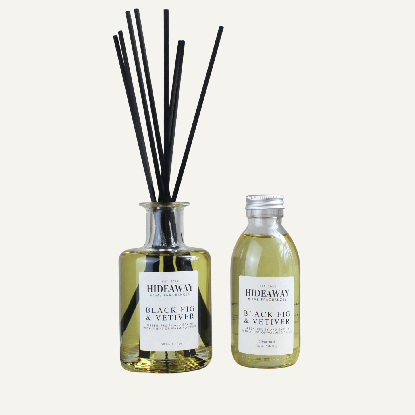 Rich Sophisticated Grounding Reed Diffuser Refill – Black Fig & Vetiver Blend with Amber and Rosewood Notes | Hideaway Home Fragrances