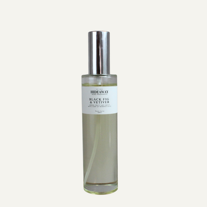Earthy luxury home scent – Black Fig & Vetiver Room Spray with clove, rosewood, and amber undertones - Hideaway Home Fragrances