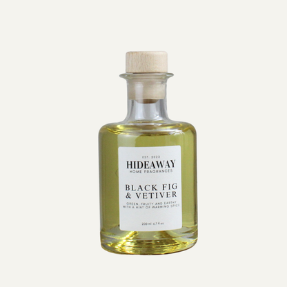 Rich Sophisticated Grounding Reed Diffuser – Black Fig and Vetiver with Amber, Cedarwood, and Rosewood Notes | Hideaway Home Fragrances