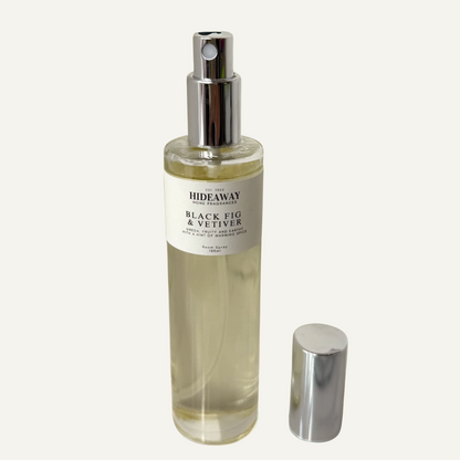 Black Fig and Vetiver Room Spray – earthy, green home fragrance with fig, citrus, and mossy vetiver notes - Hideaway Home Fragrances