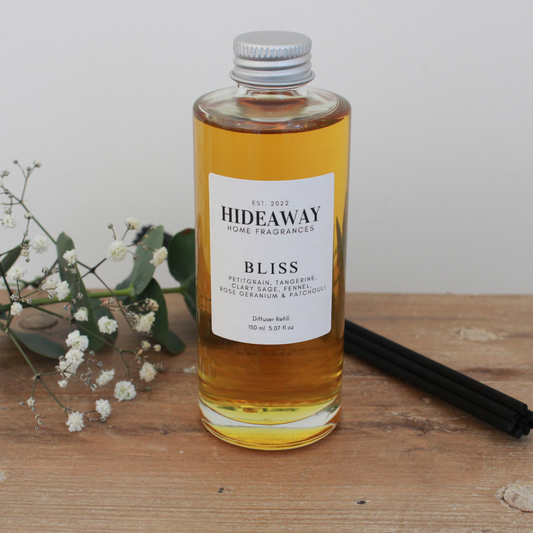 150ml Bliss Diffuser Refill to uplift, soothe, and restore your mind - Hideaway Home Fragrances