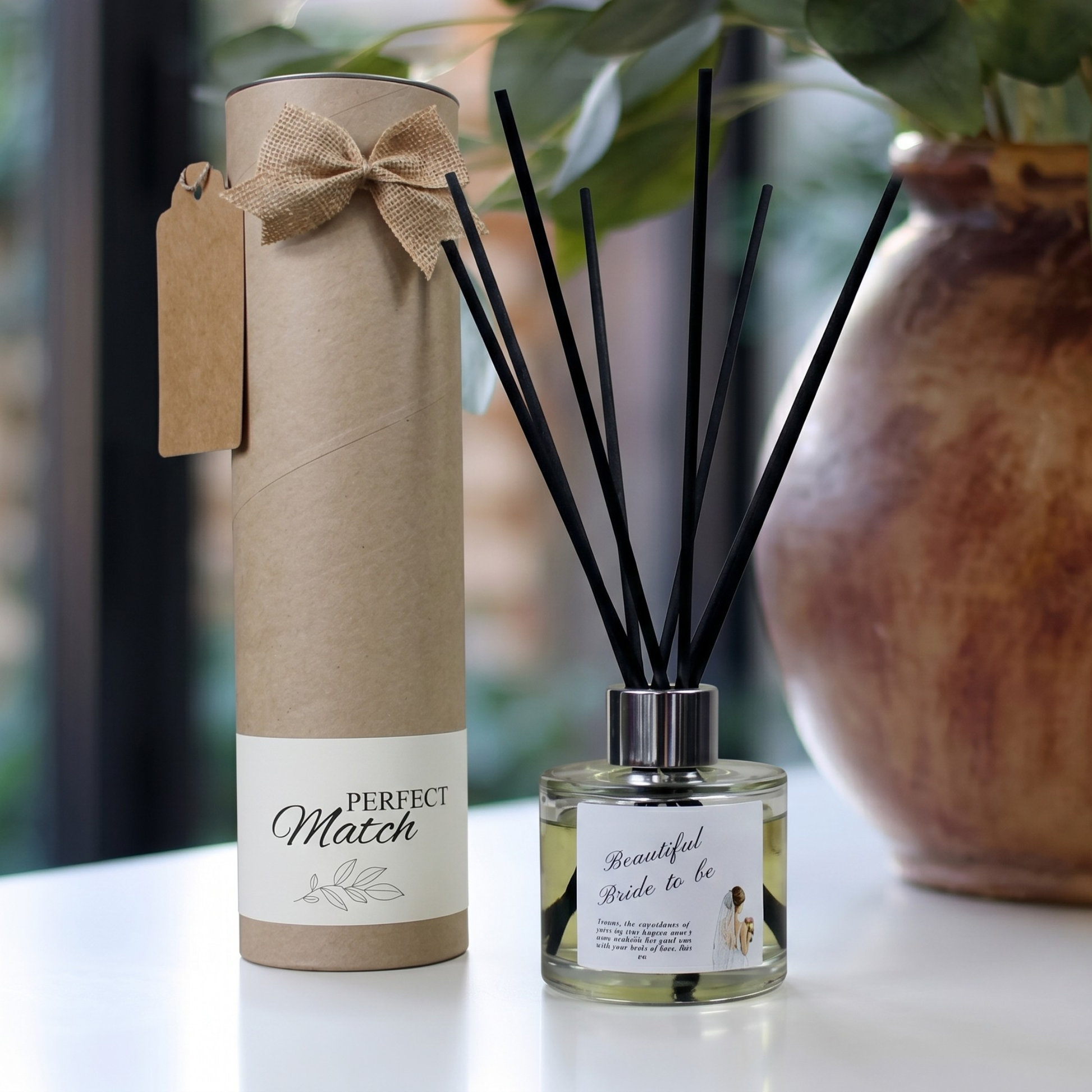 Bride to Be personalised candle and luxury reed diffuser keepsake gift set, beautifully boxed and ready to gift by Hideaway Home Fragrances.
