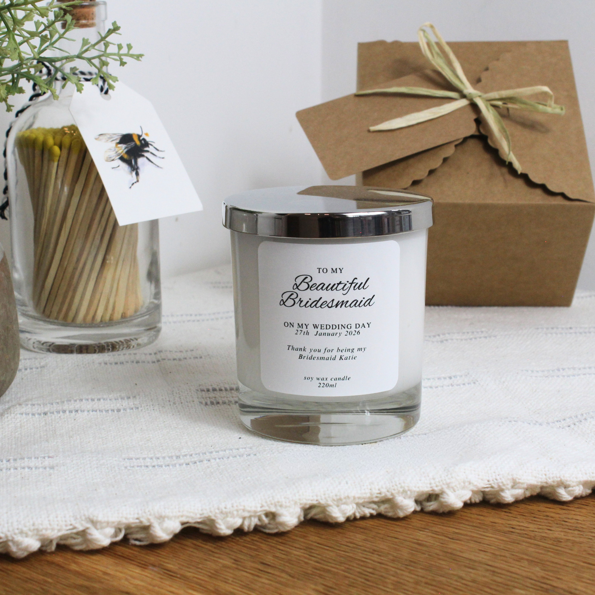 Bridesmaid Thank You Candle Gift with Custom Message – Hideaway Home Fragrances