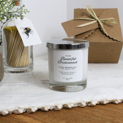 Bridesmaid Thank You Candle Gift with Custom Message – Hideaway Home Fragrances